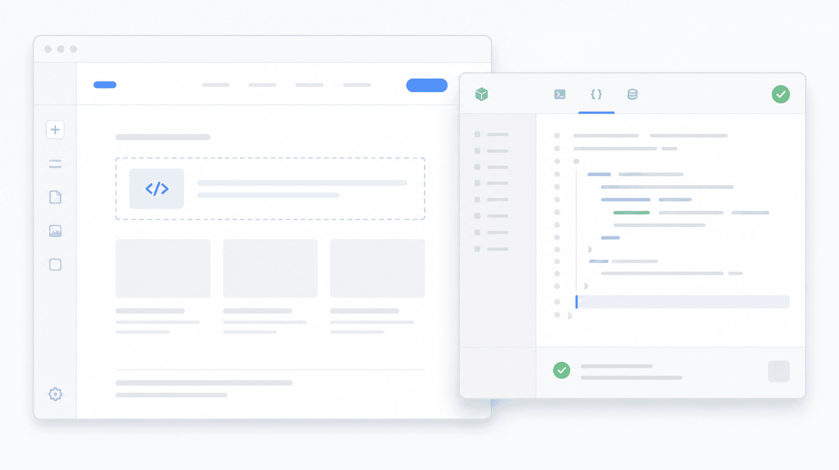 Иллюстрация редактора сайта и консоли со скриптом